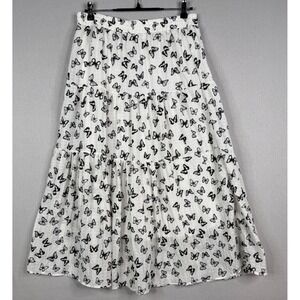 Ana Rose Butterfly Maxi Skirt‎ Womens Large White Tiered Boho Cottagecore